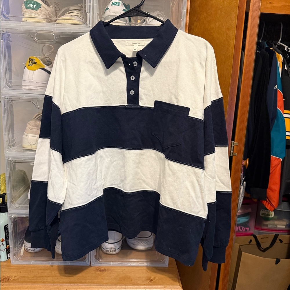 Maurices Navy and White Polo Shirt